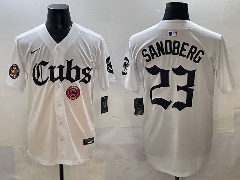 Men 2025 Chicago Cubs #23 Sandberg White Five generations Joint Name Nike MLB Jersey style 18